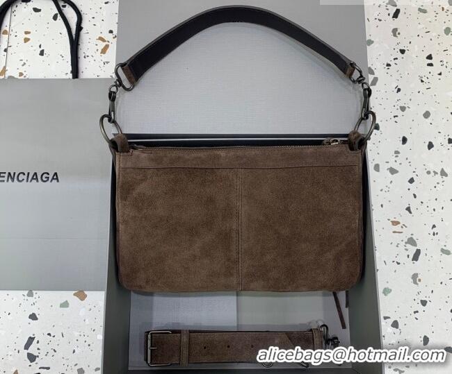 Pretty Style Balenciaga Le City Moto Small Shoulder Bag in Suede 92601 Dark Coffee 2026