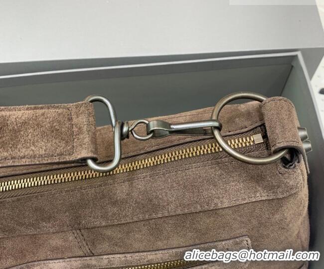 Pretty Style Balenciaga Le City Moto Small Shoulder Bag in Suede 92601 Dark Coffee 2026