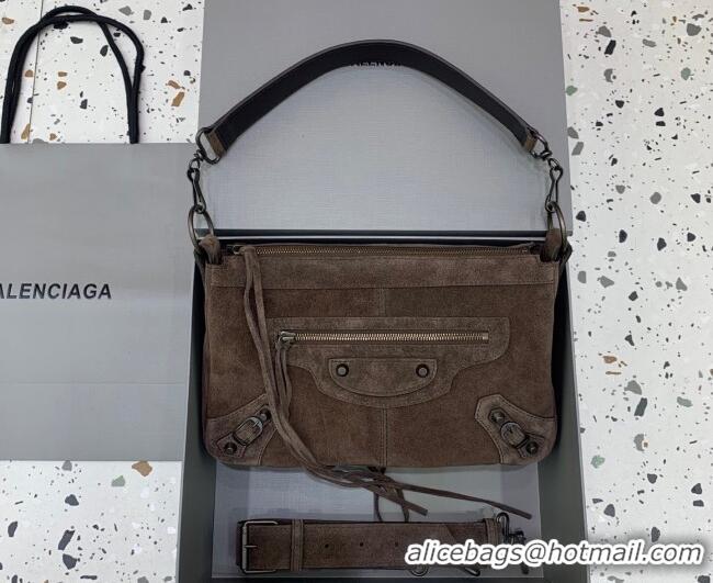 Pretty Style Balenciaga Le City Moto Small Shoulder Bag in Suede 92601 Dark Coffee 2026