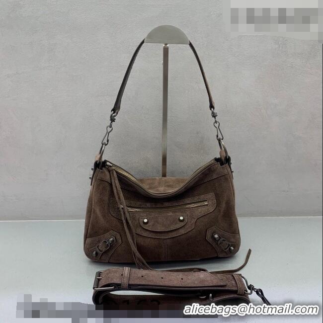 Pretty Style Balenciaga Le City Moto Small Shoulder Bag in Suede 92601 Dark Coffee 2026