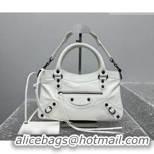 Best Quality Balenciaga Le City First Bag in Arena lambskin, brass hardware 0122 White 2026