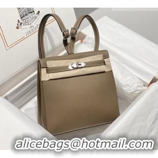 Inexpensive Hermes Kelly Ado Backpack 22cm in Togo Leather H2101 Etoupe/Silver 2026 (Half Handmade)