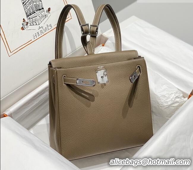 Inexpensive Hermes Kelly Ado Backpack 22cm in Togo Leather H2101 Etoupe/Silver 2026 (Half Handmade)