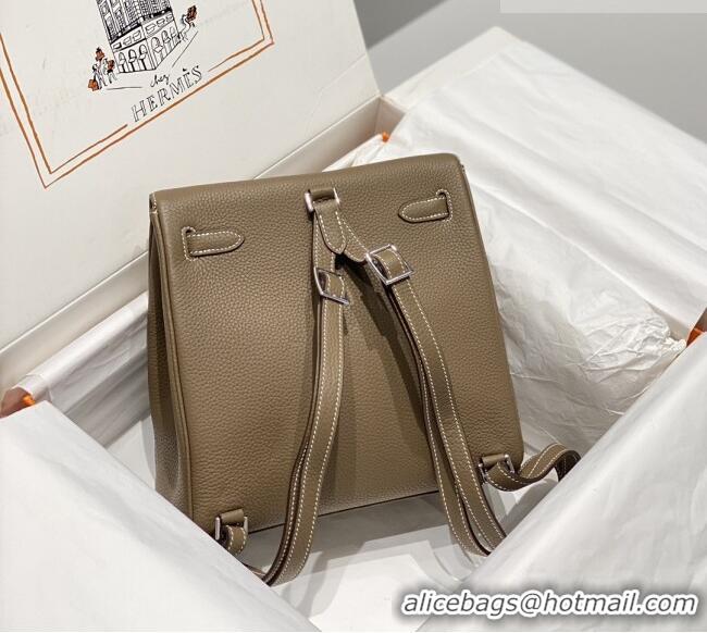 Inexpensive Hermes Kelly Ado Backpack 22cm in Togo Leather H2101 Etoupe/Silver 2026 (Half Handmade)