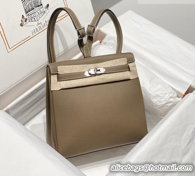 Inexpensive Hermes Kelly Ado Backpack 22cm in Togo Leather H2101 Etoupe/Silver 2026 (Half Handmade)