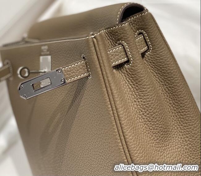 Inexpensive Hermes Kelly Ado Backpack 22cm in Togo Leather H2101 Etoupe/Silver 2026 (Half Handmade)