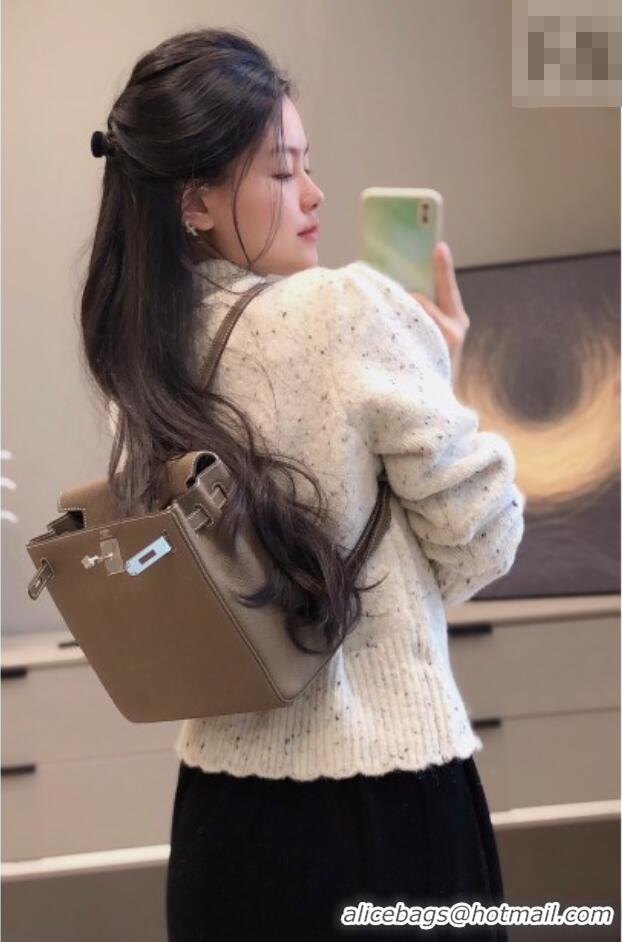 Inexpensive Hermes Kelly Ado Backpack 22cm in Togo Leather H2101 Etoupe/Silver 2026 (Half Handmade)