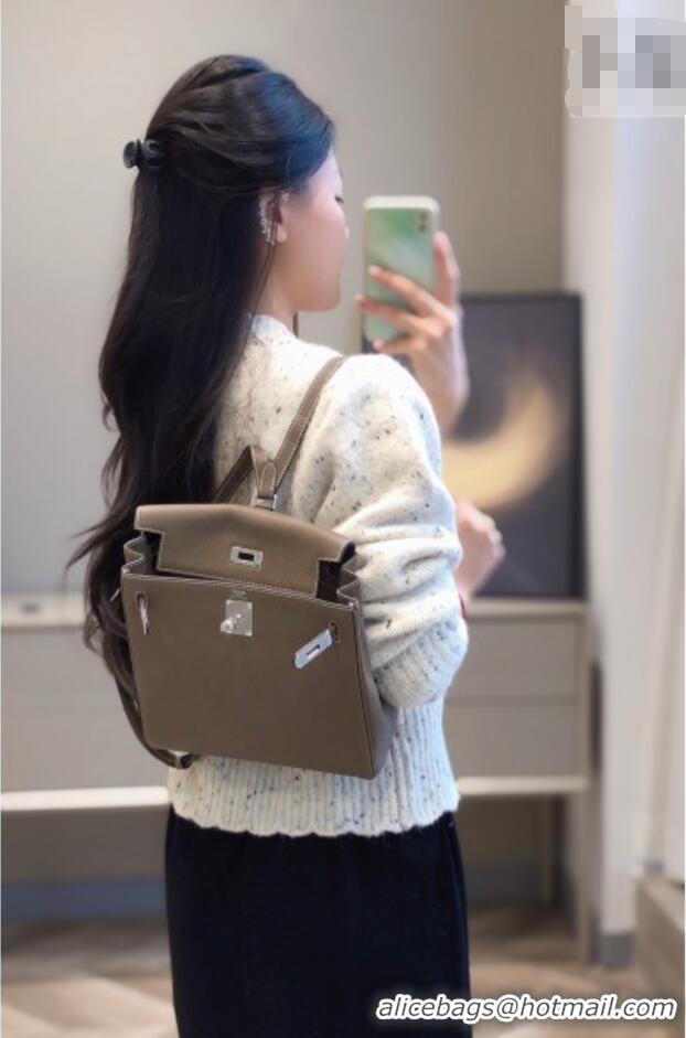 Inexpensive Hermes Kelly Ado Backpack 22cm in Togo Leather H2101 Etoupe/Silver 2026 (Half Handmade)