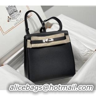Buy Discount Hermes Kelly Ado Backpack 22cm in Togo Leather H2101 Black/Silver 2026(Half Handmade)