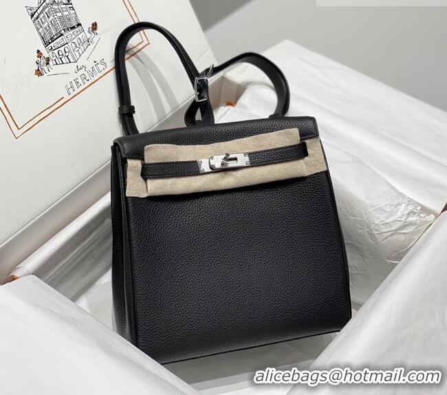 Buy Discount Hermes Kelly Ado Backpack 22cm in Togo Leather H2101 Black/Silver 2026(Half Handmade)