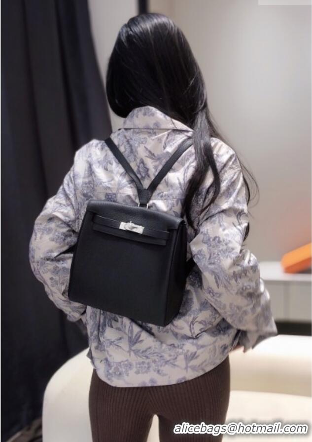 Buy Discount Hermes Kelly Ado Backpack 22cm in Togo Leather H2101 Black/Silver 2026(Half Handmade)
