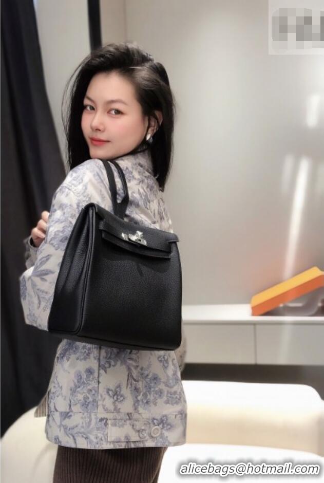 Buy Discount Hermes Kelly Ado Backpack 22cm in Togo Leather H2101 Black/Silver 2026(Half Handmade)