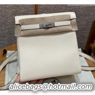 Luxury Cheap Hermes Kelly Ado Backpack 22cm in Togo Leather H2101 Cream White/Silver 2026(Half Handmade)