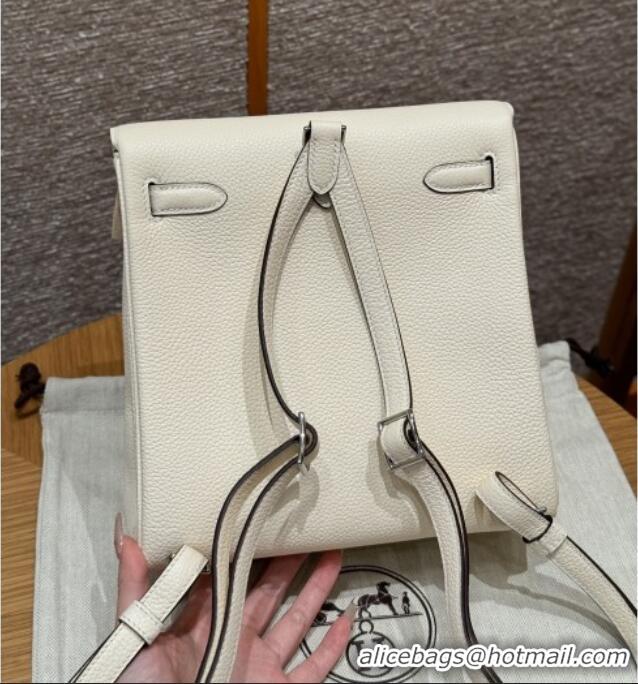 Luxury Cheap Hermes Kelly Ado Backpack 22cm in Togo Leather H2101 Cream White/Silver 2026(Half Handmade)