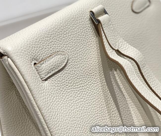 Luxury Cheap Hermes Kelly Ado Backpack 22cm in Togo Leather H2101 Cream White/Silver 2026(Half Handmade)