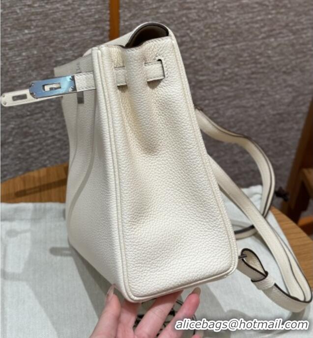 Luxury Cheap Hermes Kelly Ado Backpack 22cm in Togo Leather H2101 Cream White/Silver 2026(Half Handmade)
