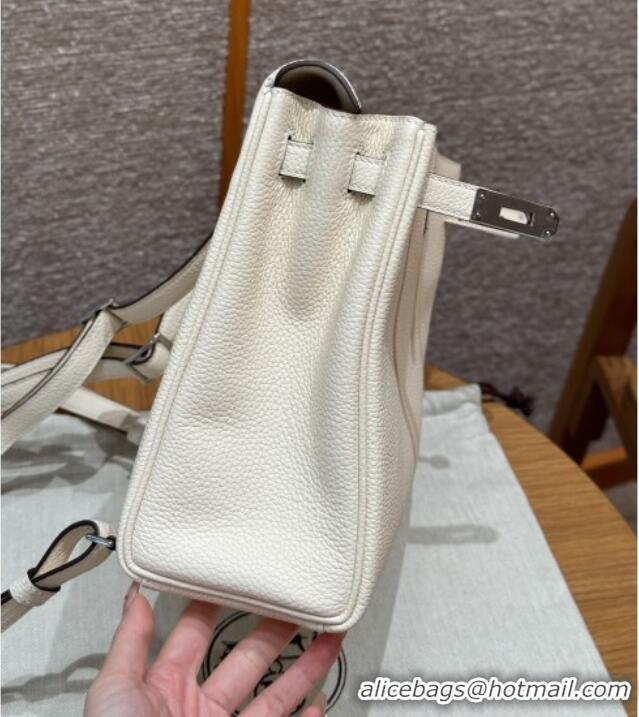 Luxury Cheap Hermes Kelly Ado Backpack 22cm in Togo Leather H2101 Cream White/Silver 2026(Half Handmade)