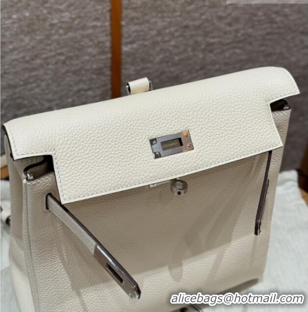 Luxury Cheap Hermes Kelly Ado Backpack 22cm in Togo Leather H2101 Cream White/Silver 2026(Half Handmade)