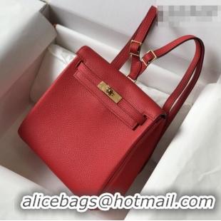 Super Quality Hermes Kelly Ado Backpack 22cm in Togo Leather H2101 Red/Gold 2026(Half Handmade)