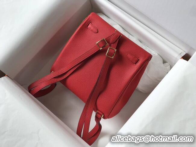 Super Quality Hermes Kelly Ado Backpack 22cm in Togo Leather H2101 Red/Gold 2026(Half Handmade)