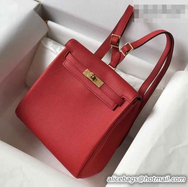 Super Quality Hermes Kelly Ado Backpack 22cm in Togo Leather H2101 Red/Gold 2026(Half Handmade)