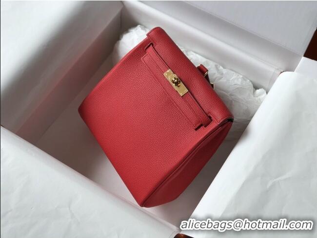 Super Quality Hermes Kelly Ado Backpack 22cm in Togo Leather H2101 Red/Gold 2026(Half Handmade)