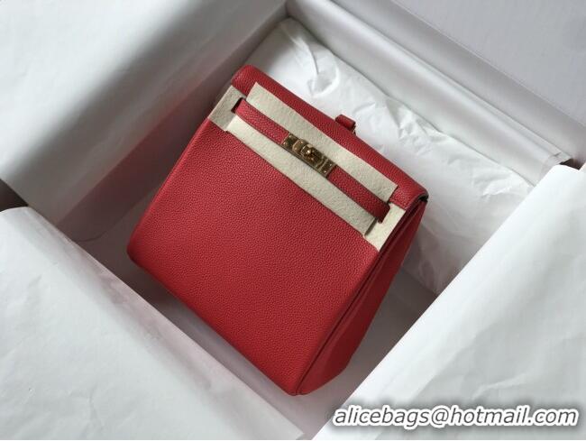 Super Quality Hermes Kelly Ado Backpack 22cm in Togo Leather H2101 Red/Gold 2026(Half Handmade)