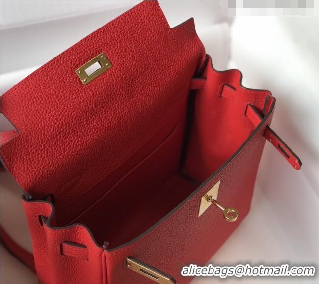 Super Quality Hermes Kelly Ado Backpack 22cm in Togo Leather H2101 Red/Gold 2026(Half Handmade)