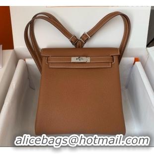 Promotional Hermes Kelly Ado Backpack 22cm in Togo Leather H2101 Brown/Silver 2026 (Half Handmade)