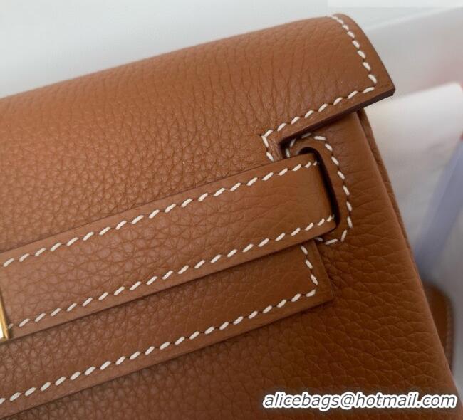 Top Grade Hermes Kelly Ado Backpack 22cm in Togo Leather H2101 Brown/Gold 2026 (Half Handmade)