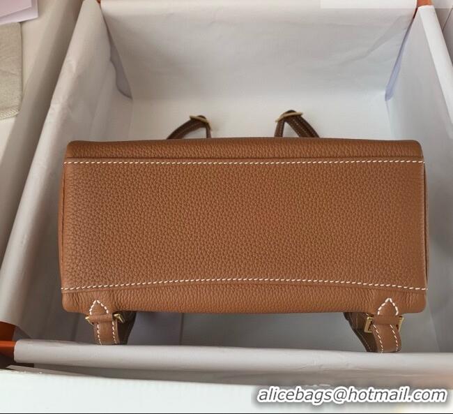 Top Grade Hermes Kelly Ado Backpack 22cm in Togo Leather H2101 Brown/Gold 2026 (Half Handmade)