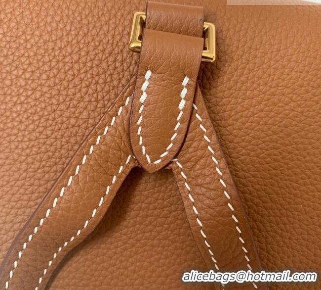 Top Grade Hermes Kelly Ado Backpack 22cm in Togo Leather H2101 Brown/Gold 2026 (Half Handmade)
