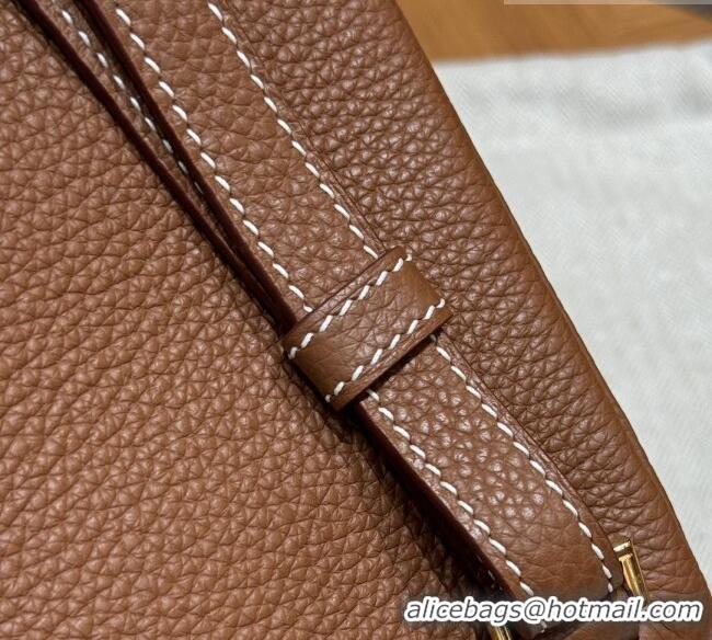 Top Grade Hermes Kelly Ado Backpack 22cm in Togo Leather H2101 Brown/Gold 2026 (Half Handmade)