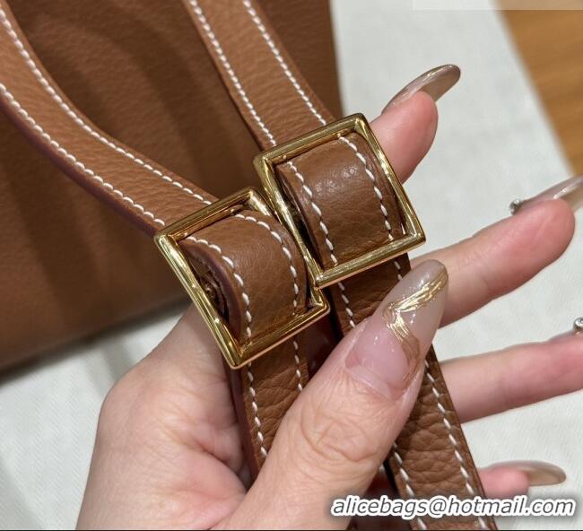 Top Grade Hermes Kelly Ado Backpack 22cm in Togo Leather H2101 Brown/Gold 2026 (Half Handmade)