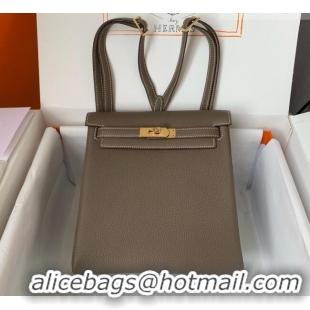 Buy Fashionable Hermes Kelly Ado Backpack 22cm in Togo Leather H2101 Etoupe/Gold 2026 (Half Handmade)