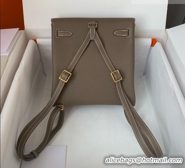 Buy Fashionable Hermes Kelly Ado Backpack 22cm in Togo Leather H2101 Etoupe/Gold 2026 (Half Handmade)