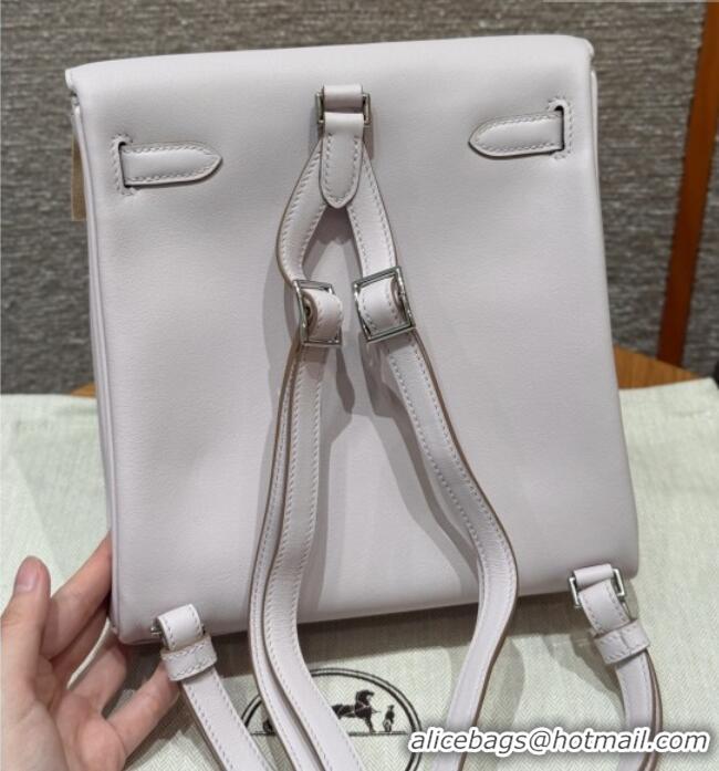 Best Quality Hermes Kelly Ado Backpack 22cm in Swift Leather H2101 Mauve Pale/Silver 2026 (Half Handmade)