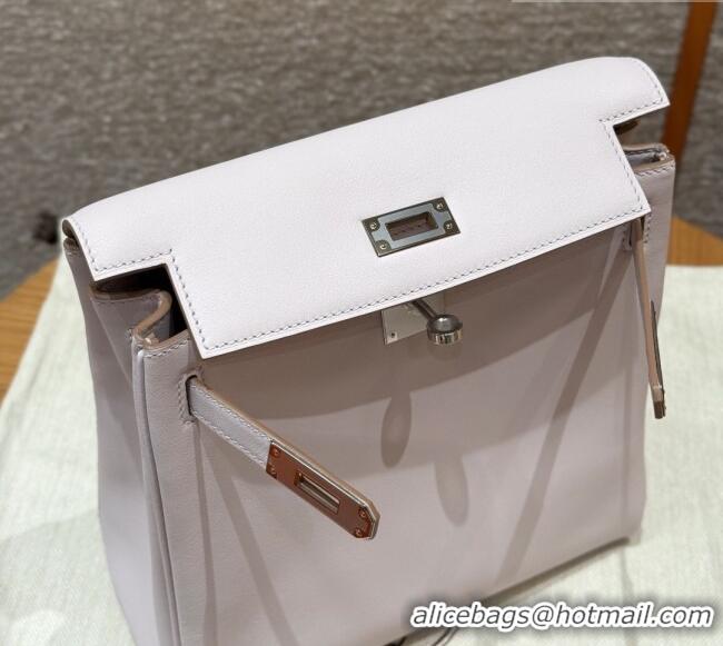 Best Quality Hermes Kelly Ado Backpack 22cm in Swift Leather H2101 Mauve Pale/Silver 2026 (Half Handmade)