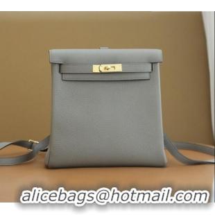 Trendy Design Hermes Kelly Ado Backpack 22cm in Taurillon Clemence Leather H2111 Gris Asphalte Grey/Gold 2026 (Full Hand