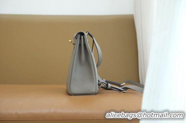 Trendy Design Hermes Kelly Ado Backpack 22cm in Taurillon Clemence Leather H2111 Gris Asphalte Grey/Gold 2026 (Full Hand
