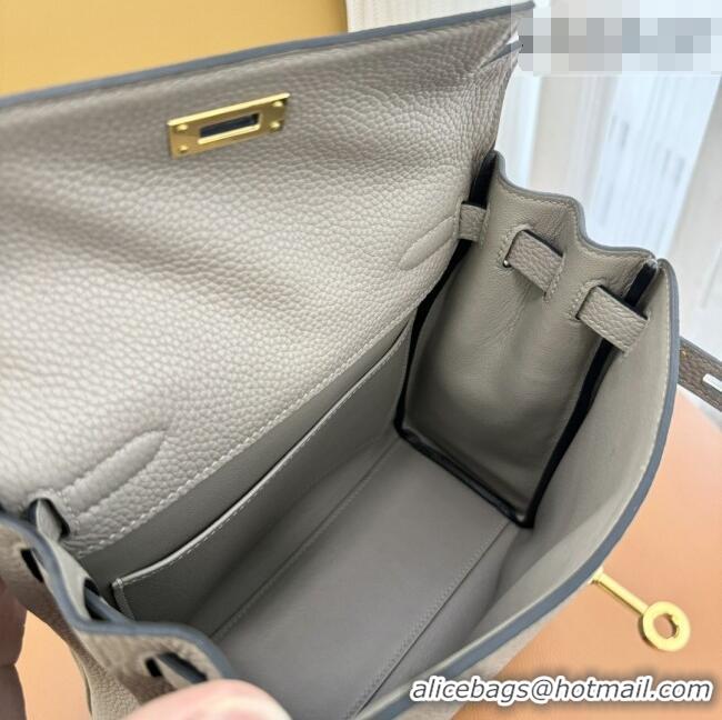 Trendy Design Hermes Kelly Ado Backpack 22cm in Taurillon Clemence Leather H2111 Gris Asphalte Grey/Gold 2026 (Full Hand