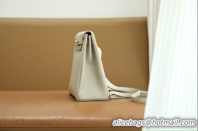 Pretty Style Hermes Kelly Ado Backpack 22cm in Taurillon Clemence Leather H2111 Beton White/Silver 2026 (Full Handmade)
