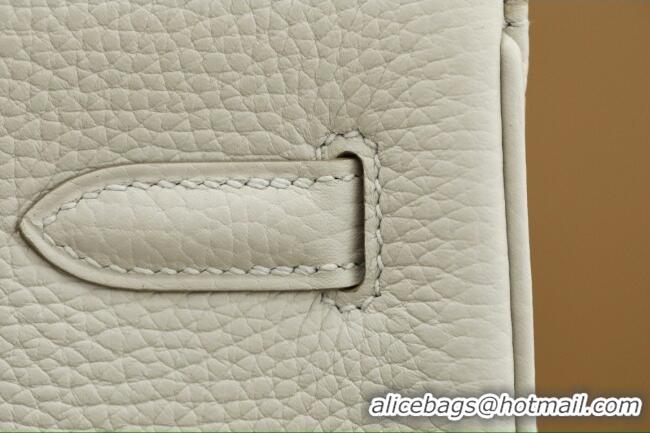 Pretty Style Hermes Kelly Ado Backpack 22cm in Taurillon Clemence Leather H2111 Beton White/Silver 2026 (Full Handmade)