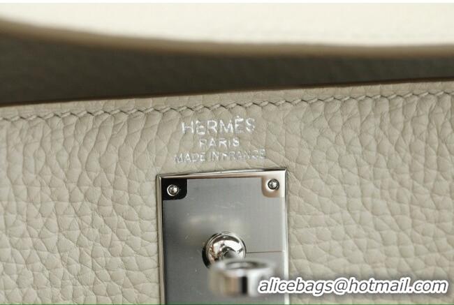 Pretty Style Hermes Kelly Ado Backpack 22cm in Taurillon Clemence Leather H2111 Beton White/Silver 2026 (Full Handmade)