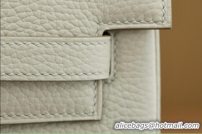 Pretty Style Hermes Kelly Ado Backpack 22cm in Taurillon Clemence Leather H2111 Beton White/Silver 2026 (Full Handmade)