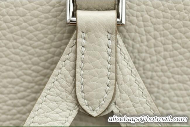 Pretty Style Hermes Kelly Ado Backpack 22cm in Taurillon Clemence Leather H2111 Beton White/Silver 2026 (Full Handmade)