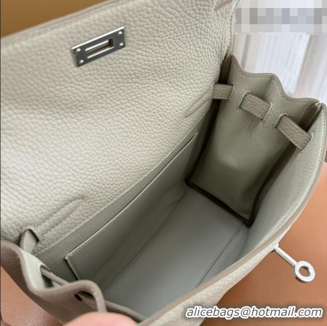 Pretty Style Hermes Kelly Ado Backpack 22cm in Taurillon Clemence Leather H2111 Beton White/Silver 2026 (Full Handmade)