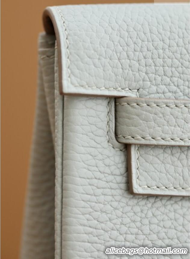 Top Grade Hermes Kelly Ado Backpack 22cm in Taurillon Clemence Leather H2111 Gris Perle/Silver 2026 (Half Handmade)