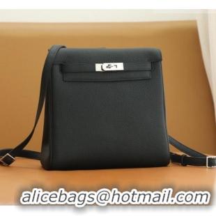Most Popular Hermes Kelly Ado Backpack 22cm in Taurillon Clemence Leather H2111 Black/Silver 2026 (Half Handmade)