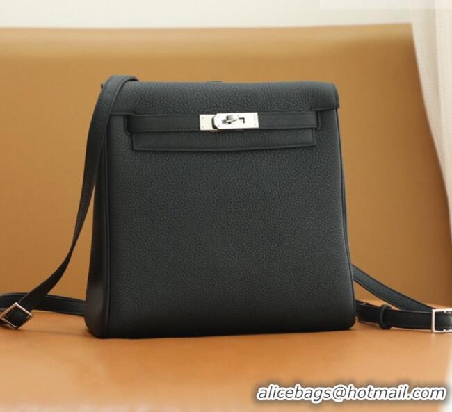Most Popular Hermes Kelly Ado Backpack 22cm in Taurillon Clemence Leather H2111 Black/Silver 2026 (Half Handmade)